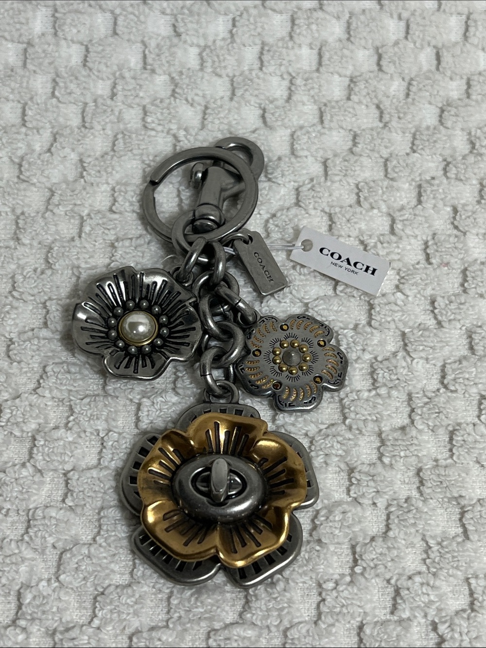COACH Mixed Metals Tea Rose Bag Charm Keychain